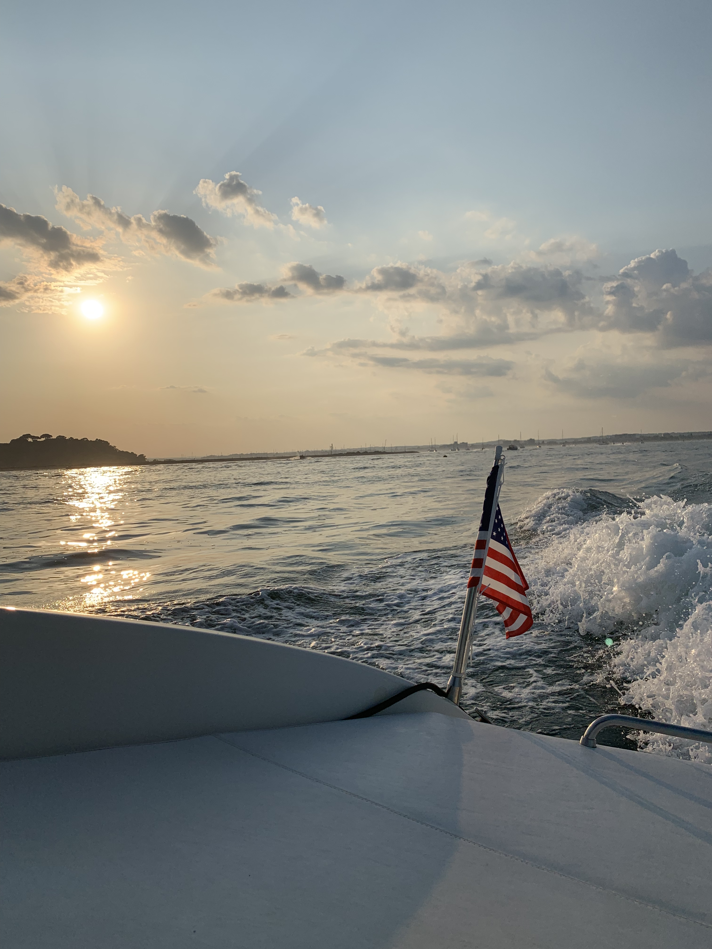 Boat in English waters with American flag